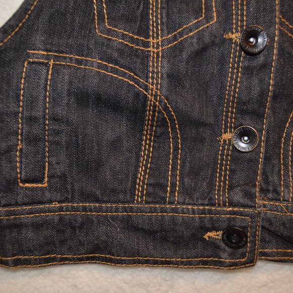 Max Rave dark denim crop vest with 4 pockets, shirt collar and racerback size S - Picture 6 of 13